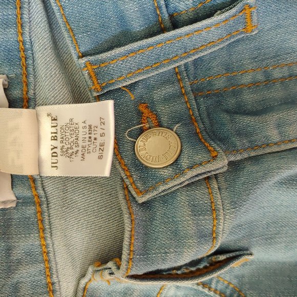 Judy Blues 5/27 Hippie Flare Stretch Raw Hem Denim Jeans - Picture 11 of 13